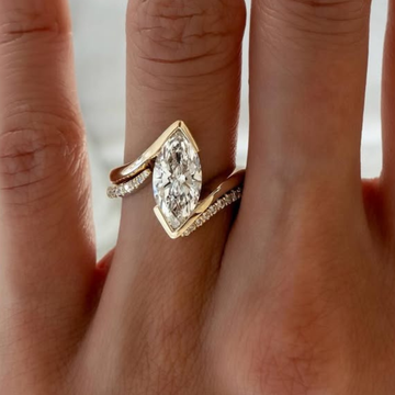2.70 CT Luxury Marquise Cut Lab Grown Diamond Asymmetrical Ring Delicate Bridal Set Fine Jewelry