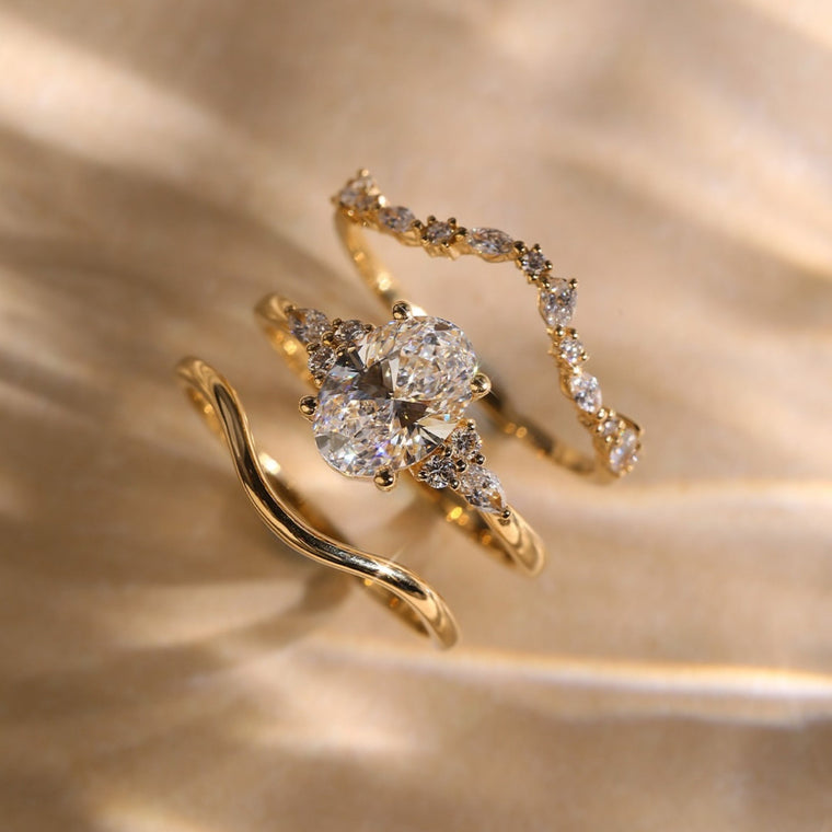 Oval Cut Lab Diamond Wedding Ring Bridal Set - view 2