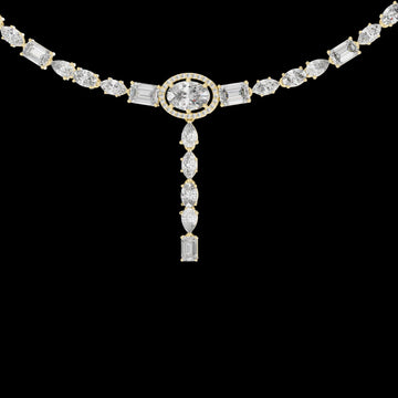 14.27 TCW Iconic Lab Grown Oval Halo Diamond Y Necklace Classic Grandeur with a Graceful Drop