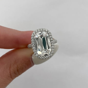 5.10 CT Floating Moissanite Elongated Old Mine Cushion Cut Diamond Pave Band with Halo Engagement Ring