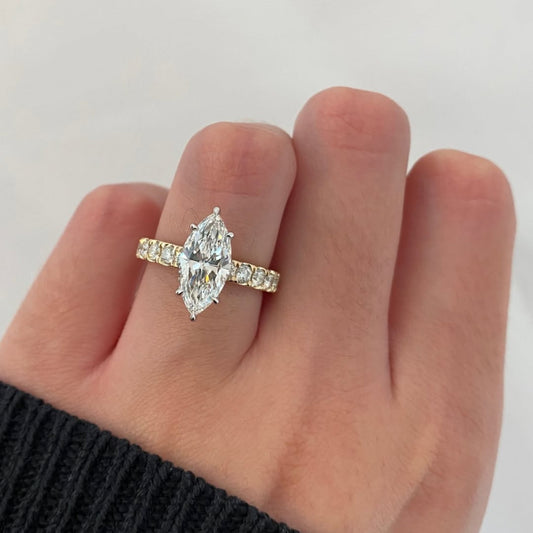 2.50 CT Perfect Moissanite Marquise Cut Diamond Ring With Pave Band For Engagement Jewelry