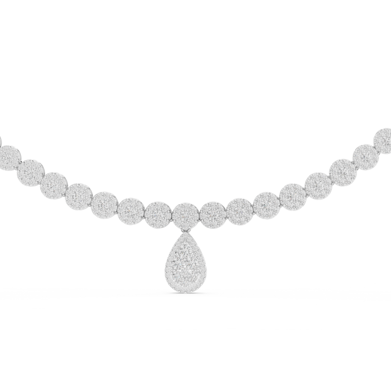 Round Cut Drop Halo Necklace - view 2