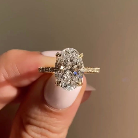 3.00 CT Classic Moissanite Oval Cut Diamond Ring With Pave Band Luxury Engagement Jewelry