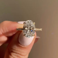 3.00 CT Classic Lab Grown Oval Cut Diamond Ring With Pave Band Luxury Engagement Jewelry
