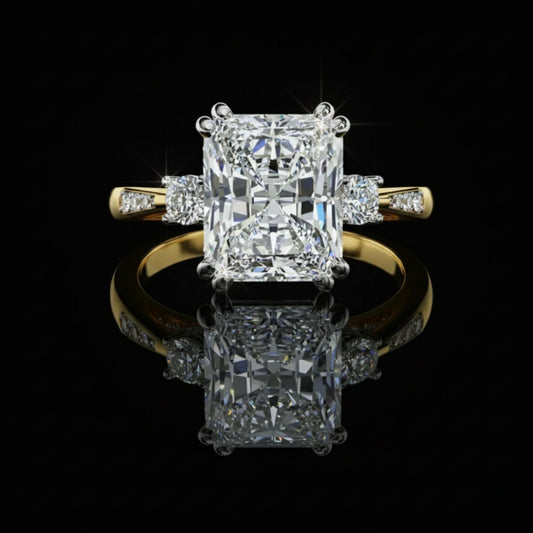 4.00 CT Dazzling Radiant Cut Lab Grown Diamond Trilogy Ring A Brilliant Fusion of Modern Jewelry Gift