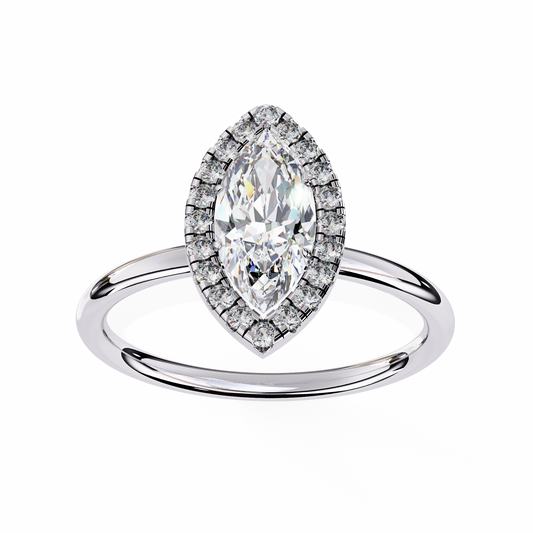 Marquise Cut Diamond Halo Solitaire Lab Diamond Ring - view 4