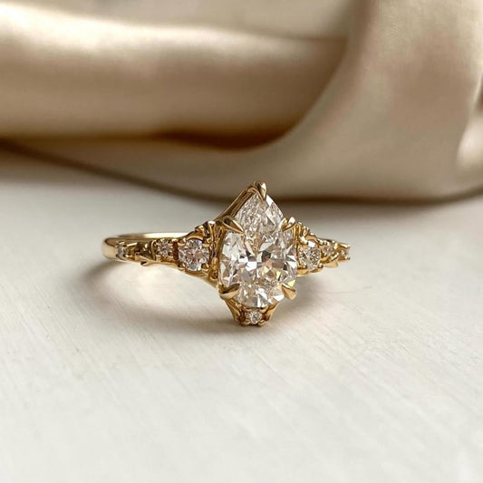 2.75 CT Classy Moissanite Pear Cut Elegant Engagement Ring with Side Stones For Wedding Day