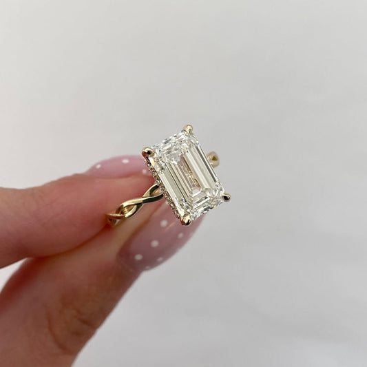 3.45 CT Glossy Moissanite Emerald Cut Solitaire Diamond Ring Engagement Ring Design