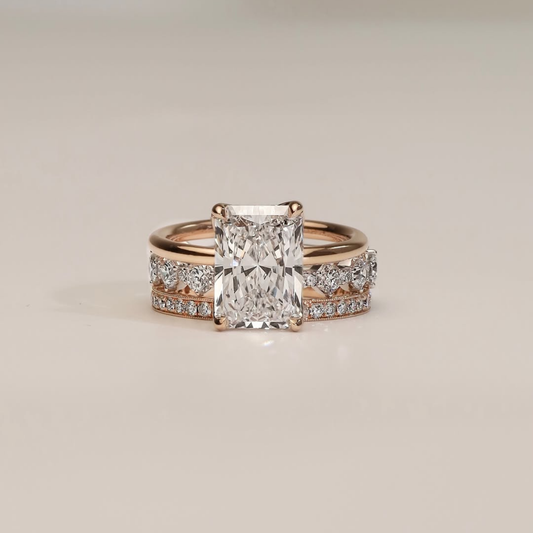 3.00 CT Radiant Cut Moissanite Diamond Statement Ring With Layered Bridal Elegance