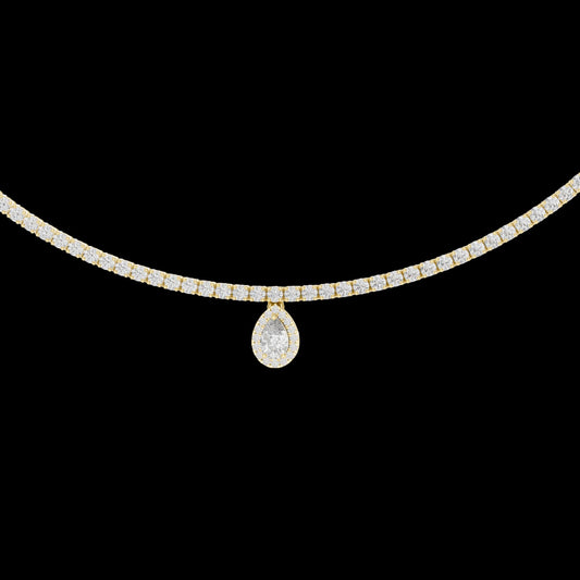 0.25 CT Elegant Moissanite Round Tennis Necklace with Pear Shaped Drop Pendant Classic Redefined