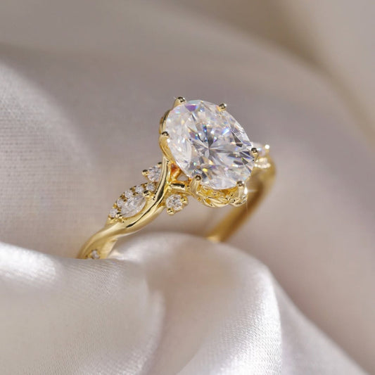 Oval Cut Moissanite Engagement Ring With Halo Pave Band - view 2