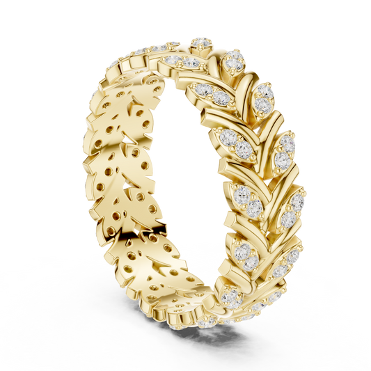 Round Cut Lab Diamond Laurel Leaf Eternity Wedding Band Ring - view 2