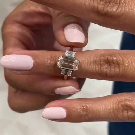 Emerald Cut Lab Diamond Three Stone Engagement Ring - view 3