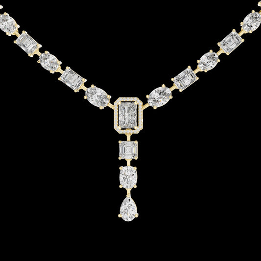 0.88 CT Stunning Moissanite Emerald Cut & Mixed Cuts Y-Style Diamond Necklace with A Statement of Royal