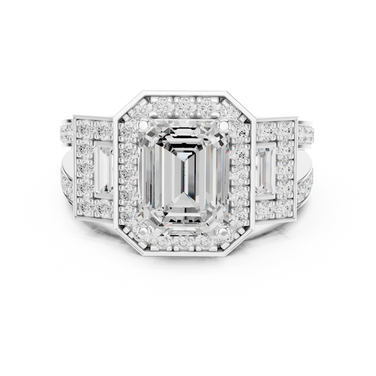 Emerald Halo Lab Diamond Split Shank Wedding Bridal Ring - view 3