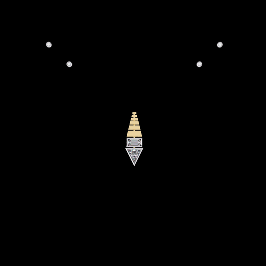 0.63 TCW Two Tone Moissanite Diamond Pendant Highlighting Triangle, Baguette and Round Diamond Cuts in a Sculpted Drop Design