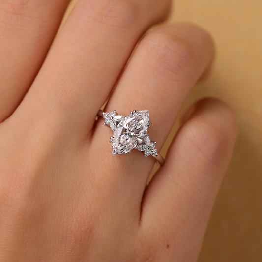 Marquise Lab Diamond Cluster Ring with Round And Marquise Side Accents - view 3