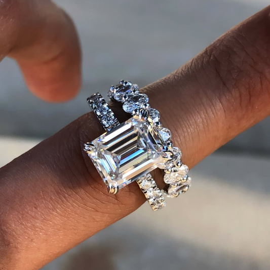 Emerald Cut Women's Double Claw Eternity Bridal Set - view 3