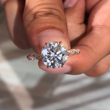 2.98 CT Twisted Pave Band Round Lab Diamond Ring with Elevated Crown Setting in Solid Gold