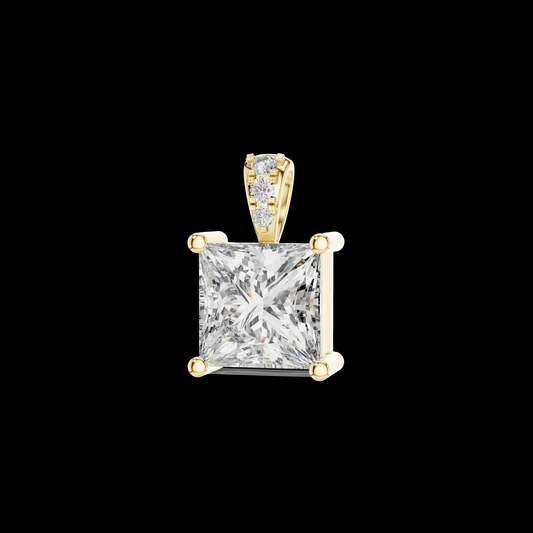 1.00 CT Royal Princess Cut Moissanite Diamond Pendant with Diamond Set Bail