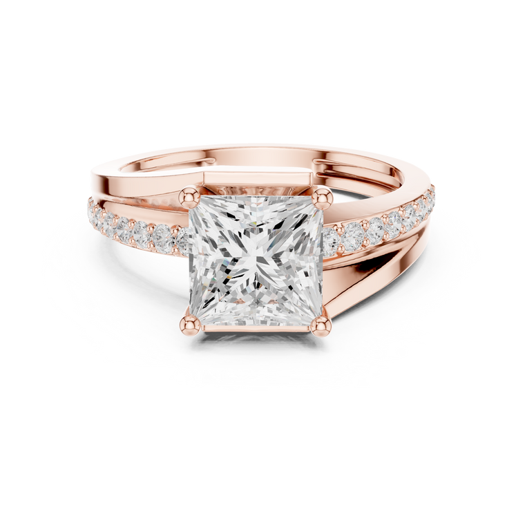 Princess Cut Split Pave Shank Moissanite Engagement Ring - view 2