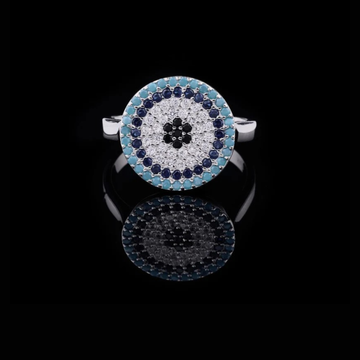 1.50 TCW Round Evil Eye Protection Ring with Lab Grown Turquoise, Sapphire and Diamond Accents