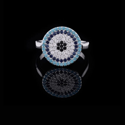 Evil Eye Ring With Lab Diamond Turquoise & Sapphire Accents