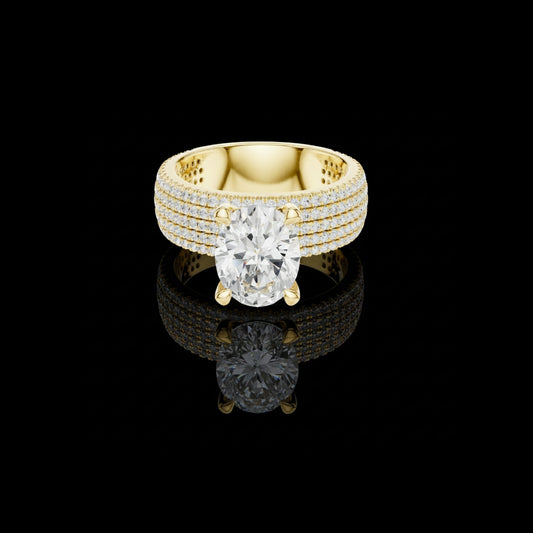 3.00 CT Bold Multi Row Pave Band and Luxe Four Prong Oval Cut Moissanite Diamond Center For Anniversary