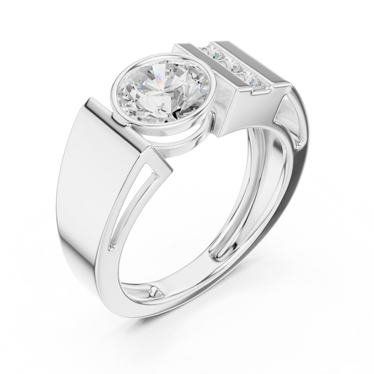Round Cut Lab Grown Diamond Men's Three Stone Side Accent Wedding Ring - view 4