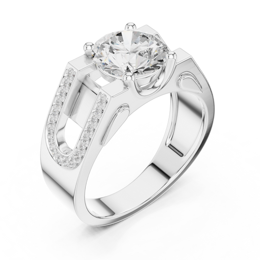 Round Cut Lab Grown Diamond Men's Large Solitaire Gold Signet Ring - view 4