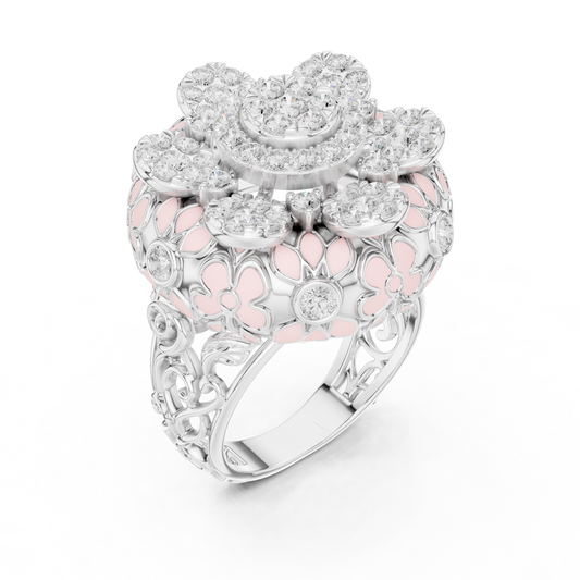 Round Moissanite Floral Cocktail Statement Ring - view 4