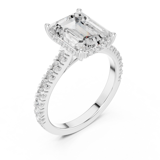Emerald Cut Lab Diamond Solitaire Ring with Pave Band - view 4
