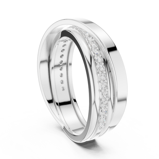 Round Cut Lab Grown Diamond Men's Multi Band Crossover Gold Ring - view 4