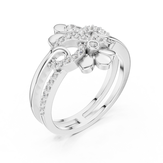 Round Cut Floral Bypass Lab Diamond Ring Double Split Band Design - view 4