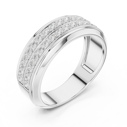 Round Cut Lab Grown Diamond Men's Two Row Eternity Wedding Band - view 4