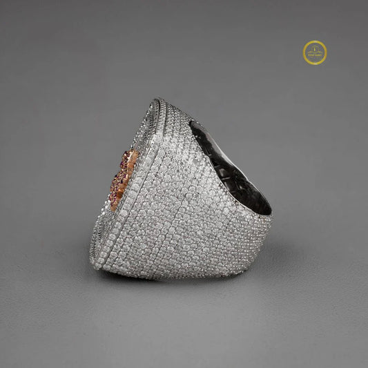 Pave Moissanite Statement Pinky Ring Pink Floral Cluster - view 3