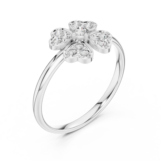 Round Moissanite Four Heart Clover Ring - view 4