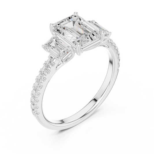 Emerald Cut Lab Diamond Pave Setting Engagement Ring - view 4