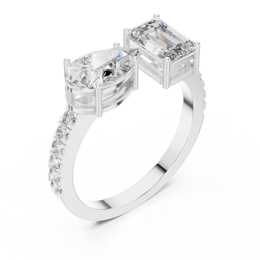 Pear & Emerald Cut Toi et Moi Moissanite Engagement Ring - view 4