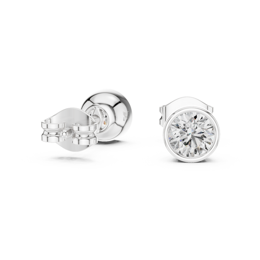 Bezel Set Round Minimal Solitaire Stud Earrings - view 4
