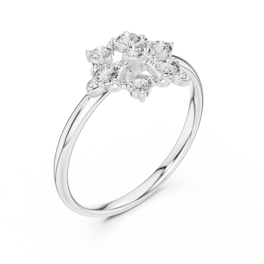 Round Lab Diamond Floral Cluster Minimalist Delicate Ring - view 4