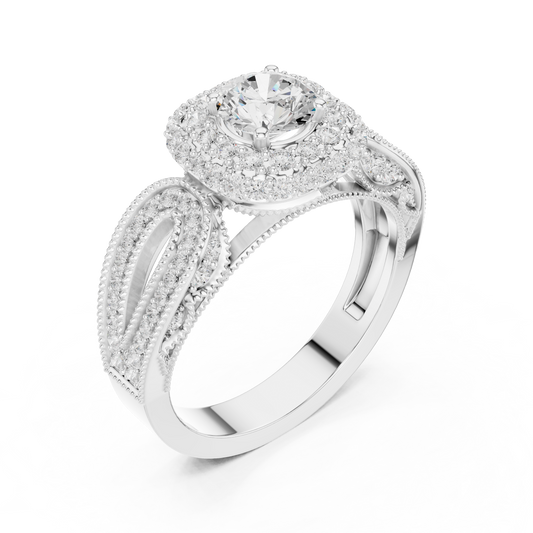 Round Cut Moissanite Halo Ring with Open Shank Design - view 4