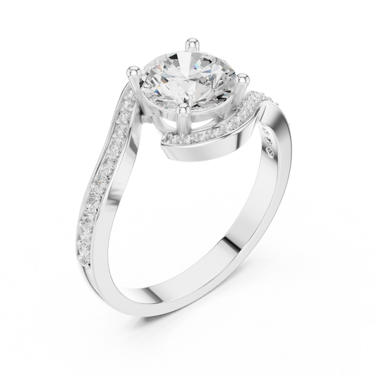 Swirl Design Brilliant Round Moissanite Ring with Halo Accent - view 4