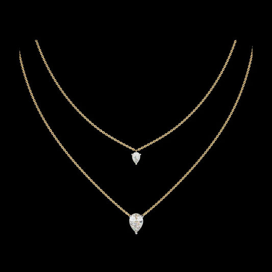 1.46 CT Luxury Elegant Dual Layer Necklace with Pear Shaped Moissanite Diamond Pendants