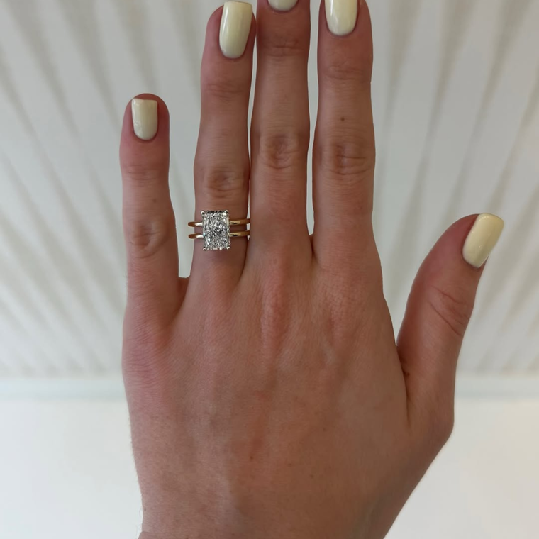 Radiant Cut Lab Diamond Double Band Hidden Halo Ring - view 2