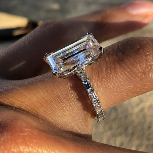 Emerald Cut Lab Diamond Engagement Ring With Baguette Sides - view 3