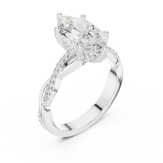 Marquise Cut Lab Diamond Twisted Pave Engagement Ring - view 4