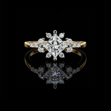 1.50 CT Radiant Princess Cut Halo Ring with Floral Moissanite Diamond Accents Vintage Inspired Engagement Ring by Ivevar Luxury