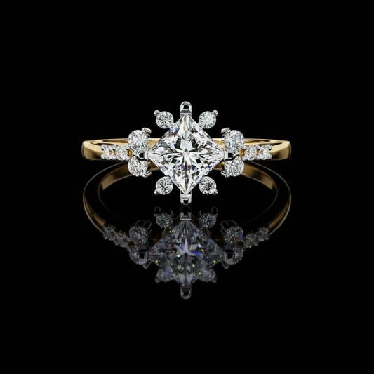 1.50 CT Radiant Princess Cut Halo Ring with Floral Lab Grown Diamond Accents Vintage Inspired Engagement Ring by Ivevar Luxury