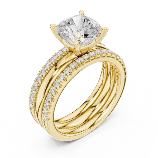 3.00 CT Cushion Cut Lab Diamond Ring with Dual Pave Eternity Bands - view 4